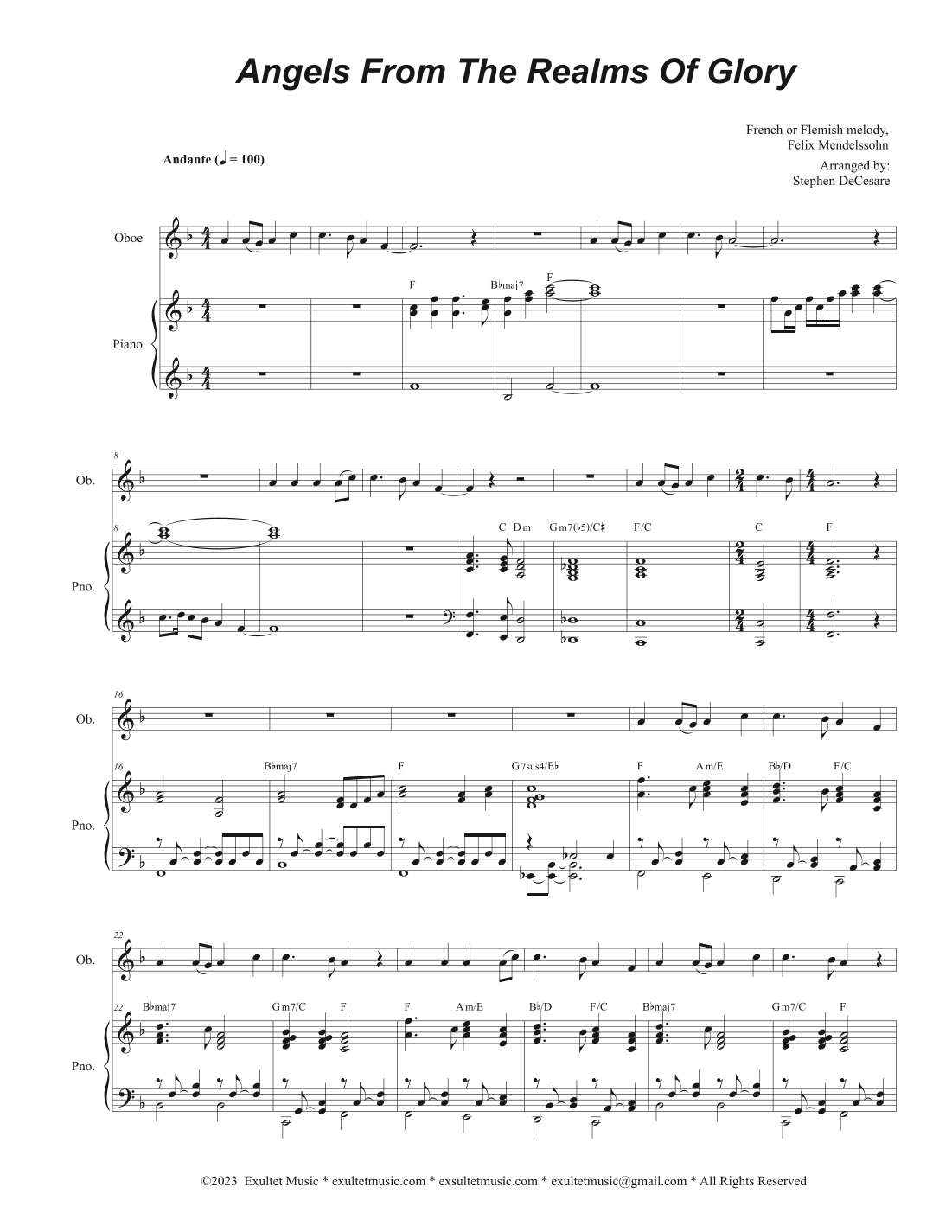 Angels From The Realms Of Glory (Oboe solo and Piano) (arr. Stephen DeCesare)