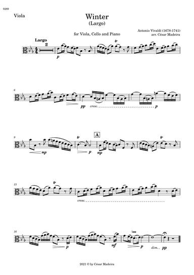 Winter by Vivaldi - Viola, Cello and Piano - II. Largo (Individual Parts) (arr. César Madeira)