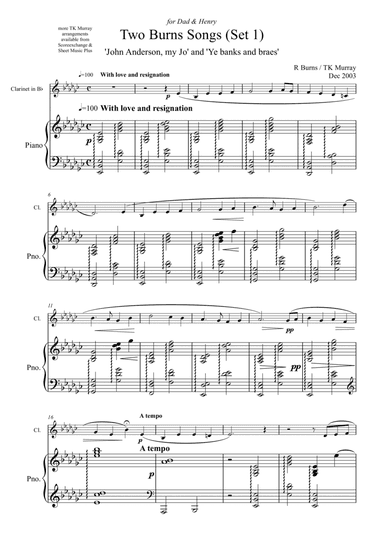 Burns Songs - Set 1 - Clarinet & Piano - TK Murray