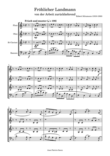 Schumann, R: Album for the Young - The Merry Farmer - Intermediate Woodwind Quartet Arrangement (arr. Juan Patricio Saenz)