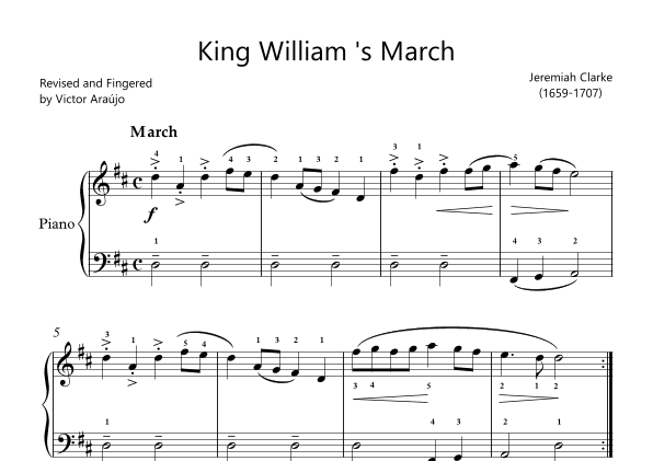 King William's March - Easy Piano Sheet Music (arr. Victor Araújo)