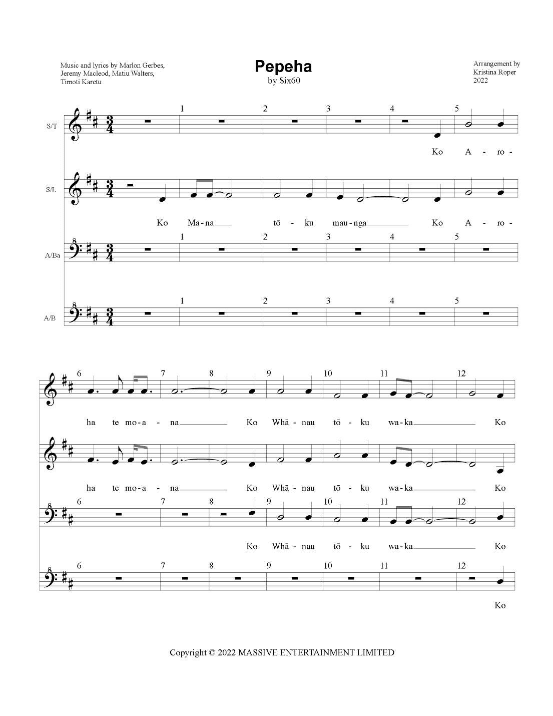 Pepeha (arr. Kristina Roper)