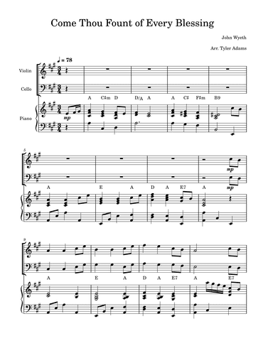 Come Thou Fount of Every Blessing (Violin and Cello Duet) (arr. Tyler Adams)
