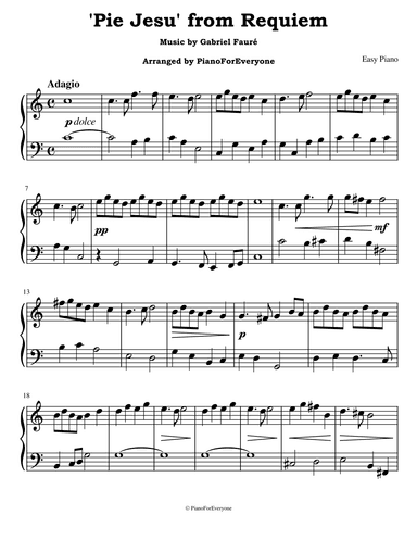 'Pie Jesu' from Requiem - Fauré (Easy Piano) (arr. PianoForEveryone)