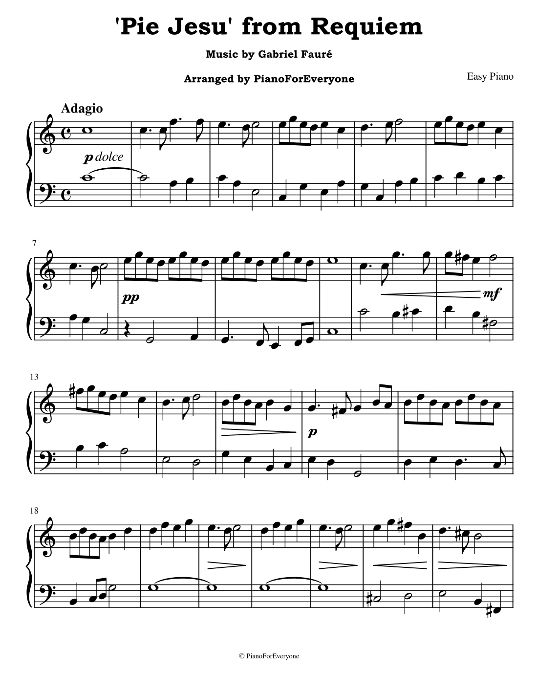 'Pie Jesu' from Requiem - Fauré (Easy Piano) (arr. PianoForEveryone)