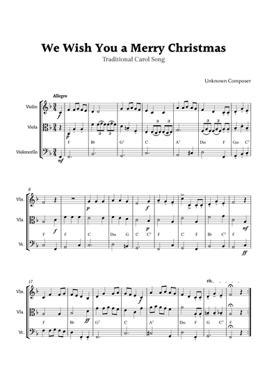 We Wish you a Merry Christmas for String Trio with Chords (arr. Rika K.)