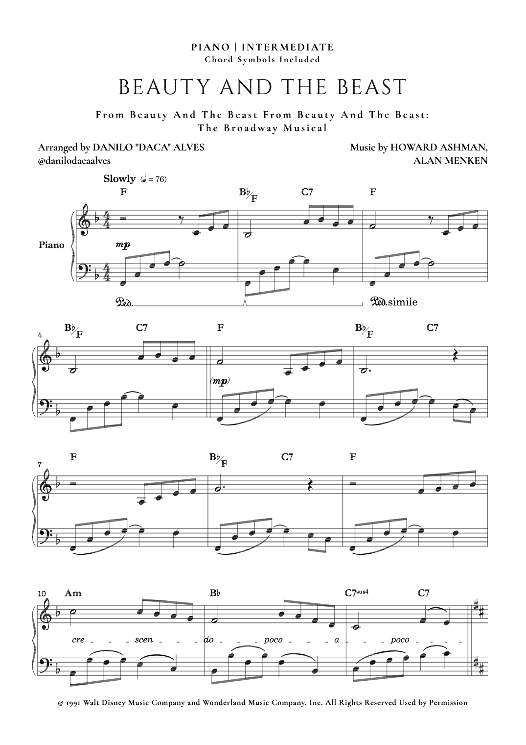 Beauty And The Beast (arr. Danilo "Daca" Alves)