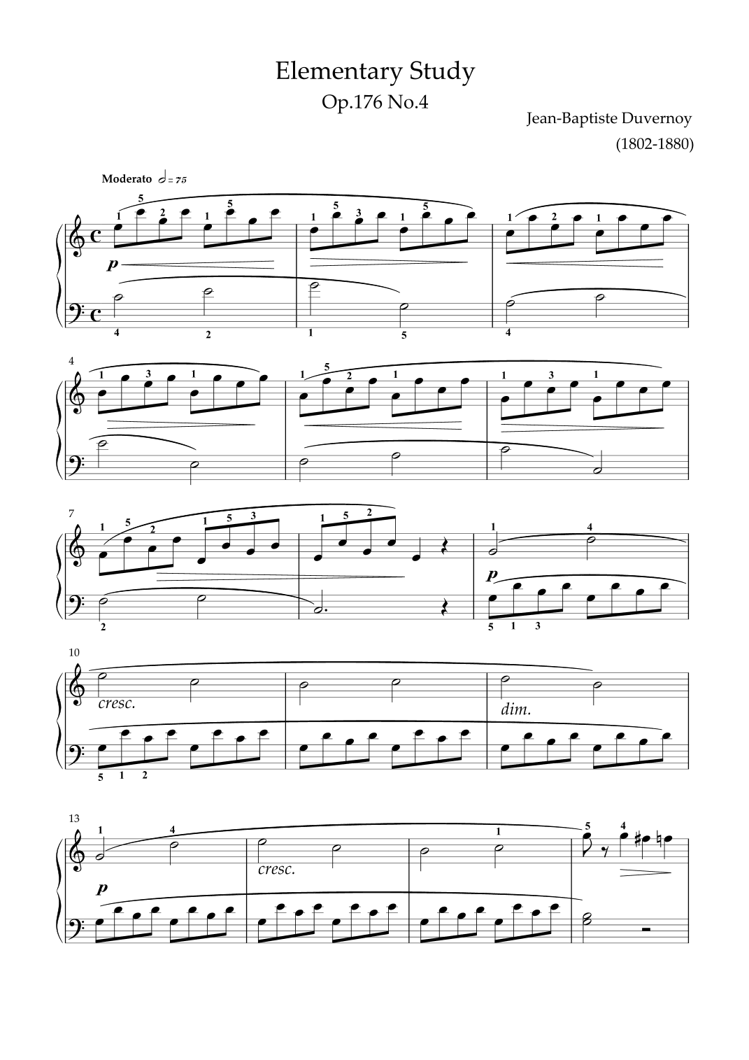 Duvernoy - Study Op.176 No.4 (arr. KP82 Music)