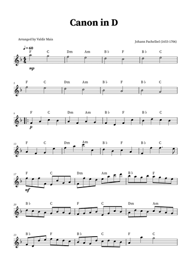Canon in D - Flute Solo (+CHORDS) (arr. Valdir Maia)