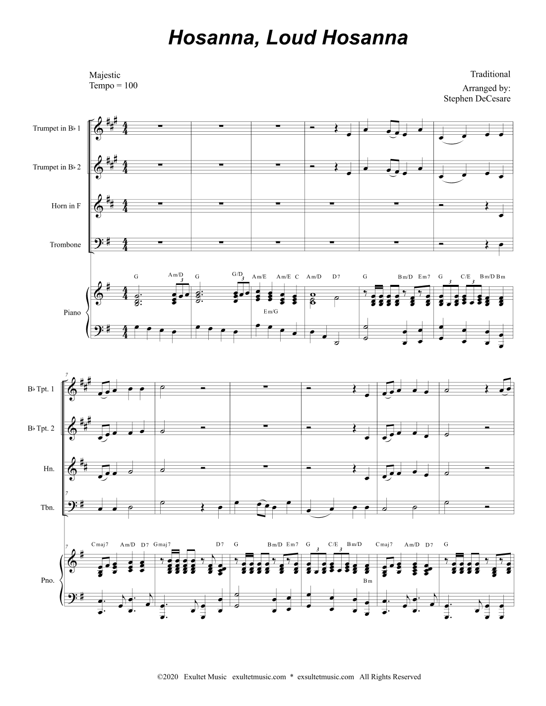 Hosanna, Loud Hosanna (Brass Quartet - Piano accompaniment) (arr. Stephen DeCesare)