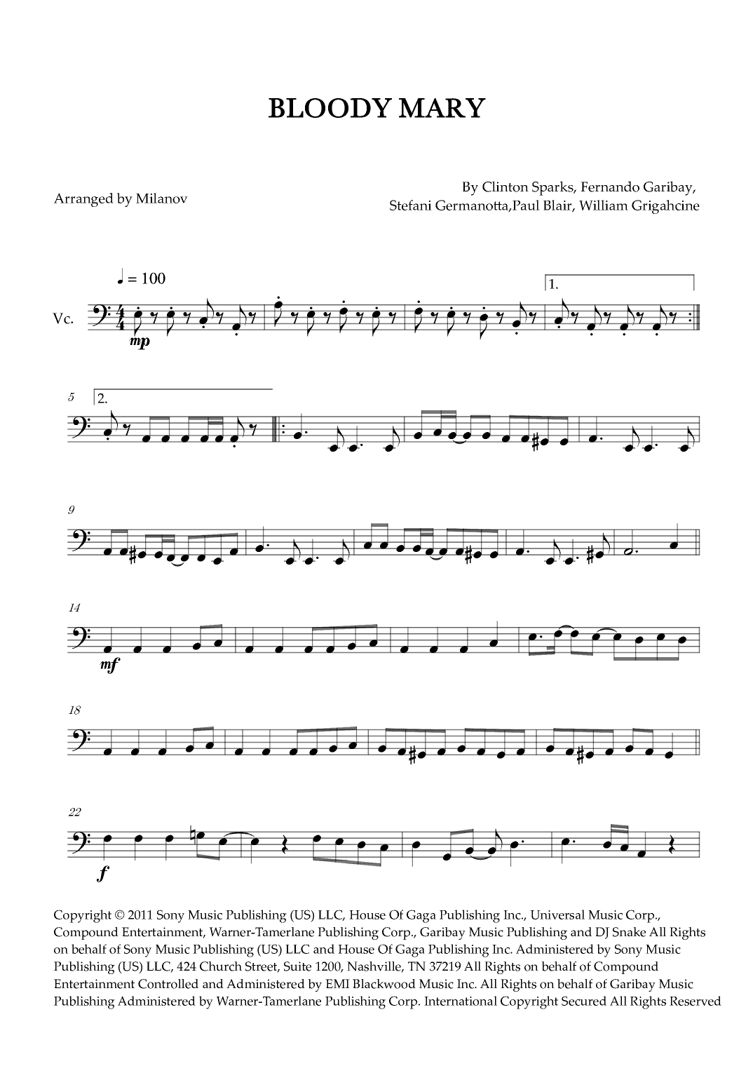 Bloody Mary (arr. Milanov)