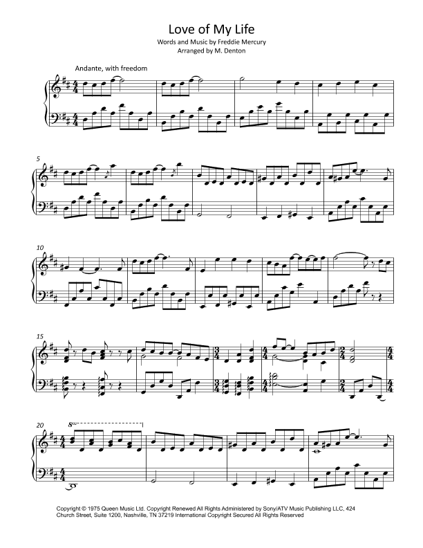 Love Of My Life (arr. Margaret Denton)