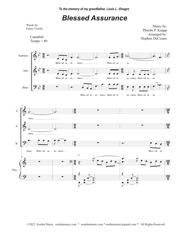 Blessed Assurance (Vocal Trio - (SAB) (arr. Stephen DeCesare)