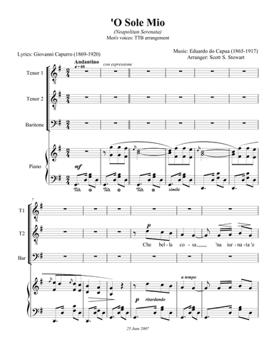 'O Sole Mio (Men's voices: TTB) (arr. Scott S. Stewart)