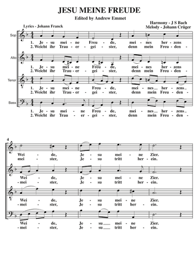 Jesu Meine Freude A Cappella SATB (arr. Edited by Andrew Emmet.)