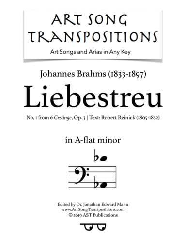 BRAHMS: Liebestreu, Op. 3 no. 1 (transposed to A-flat minor, bass clef) (arr. ArtSongTranspositions.com)