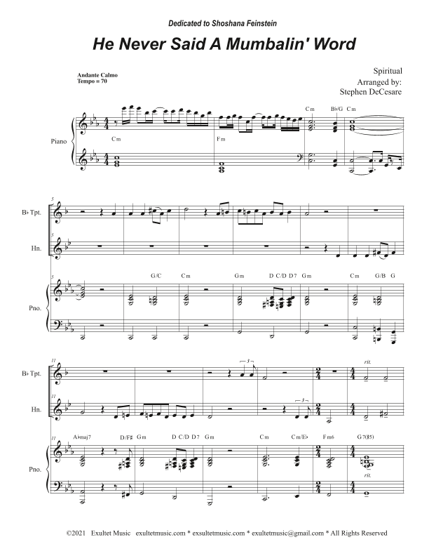 He Never Said A Mumbalin' Word (Duet for Bb-Trumpet and French Horn) (arr. Stephen DeCesare)