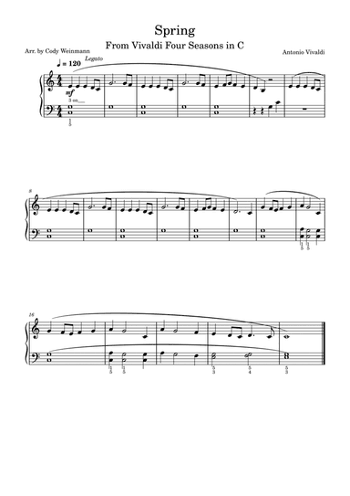 Spring- From Vivaldi Four Seasons for Easy Piano (arr. Cody Weinmann)