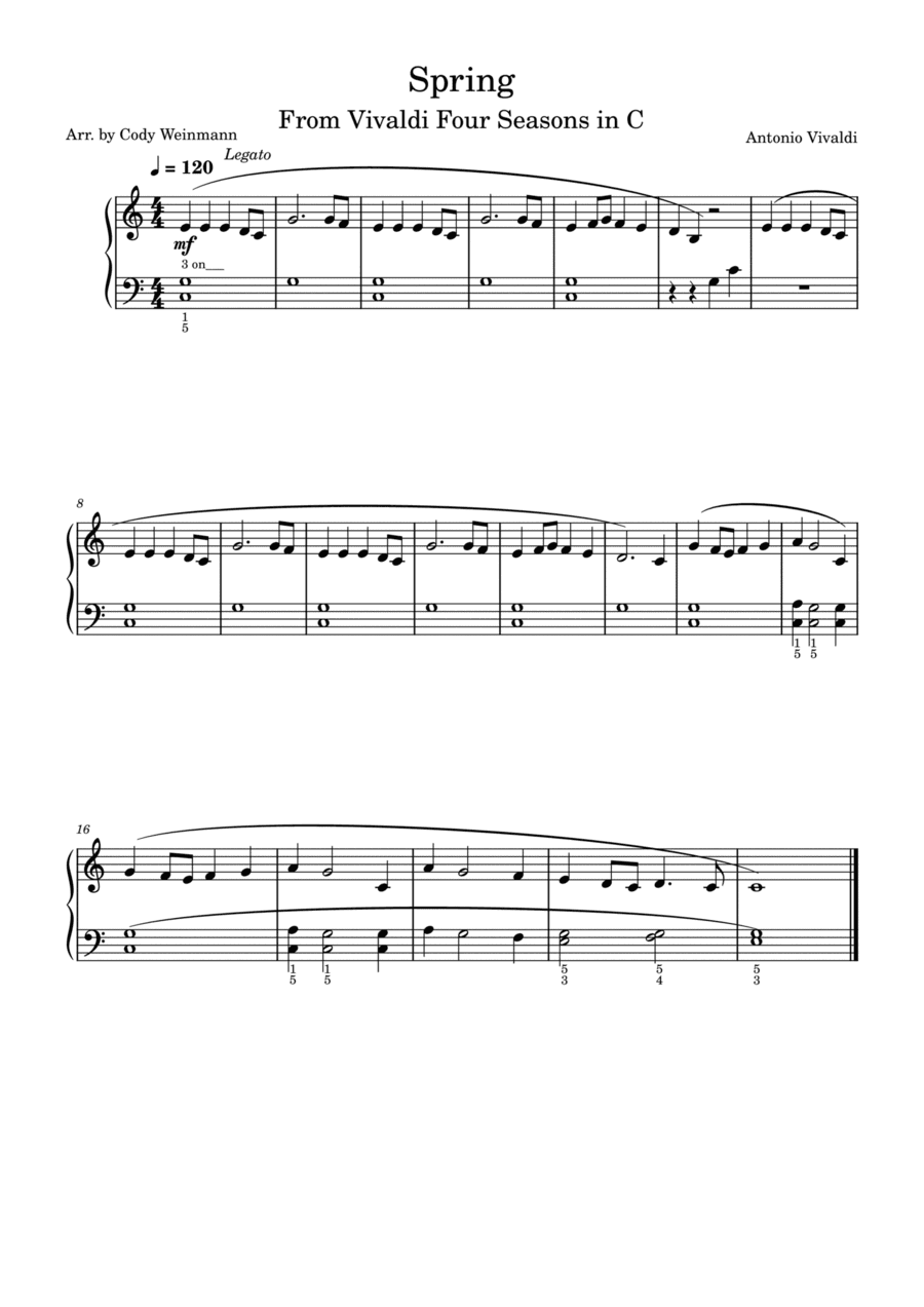 Spring- From Vivaldi Four Seasons for Easy Piano (arr. Cody Weinmann)