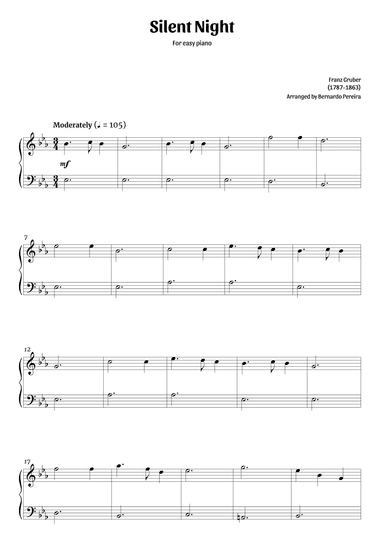 Silent Night (easy piano in Eb major – clean sheet music) (arr. Bernardo Pereira)