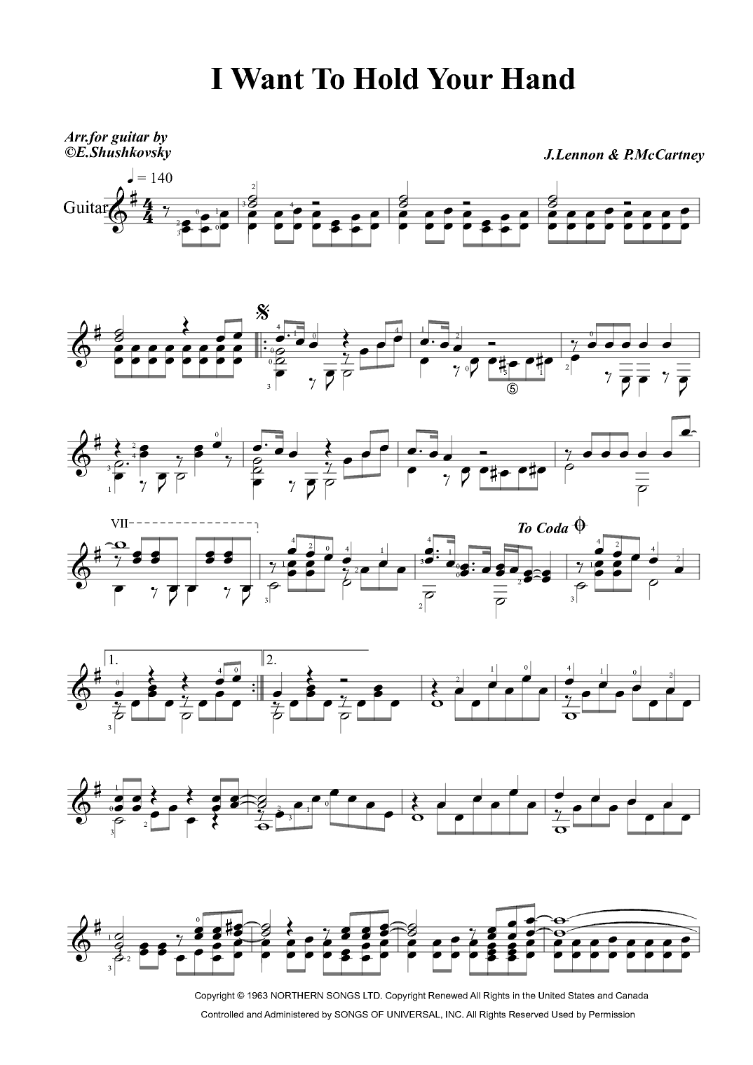 I Want To Hold Your Hand (arr. Evgeny Shushkovsky)