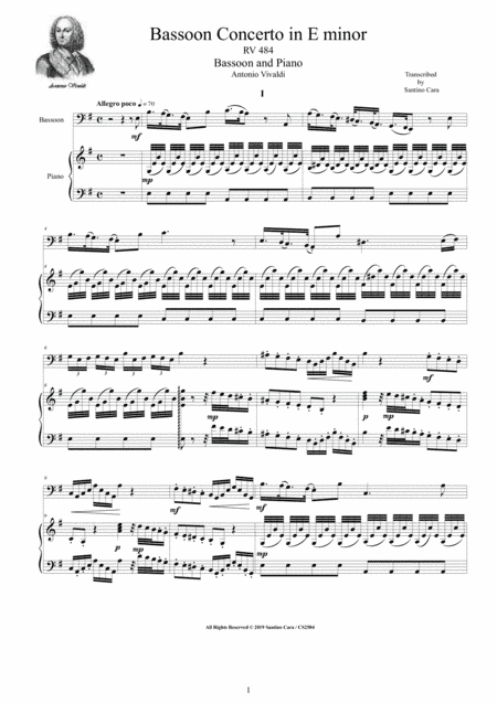 Vivaldi - Bassoon Concerto in E minor RV 484 for Bassoon and Piano (arr. Santino Cara)