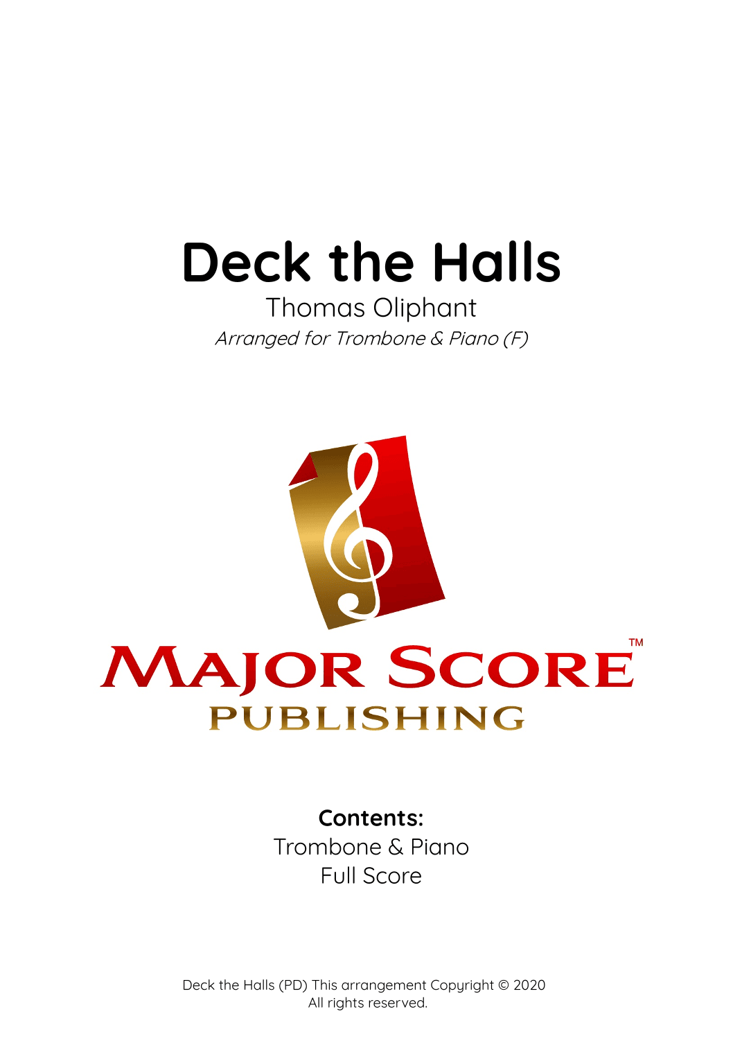 Deck the Halls | Trombone  & Piano (F) (arr. MAJOR SCORE PUBLISHING TM.)