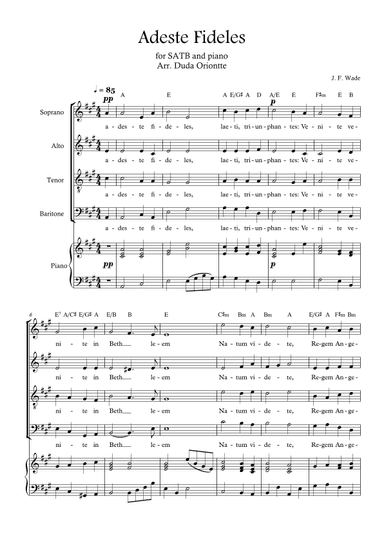Adeste Fideles (SABT - A major - 4 staffs - with piano - with chords) O Come All Ye Faiful (arr. Duda Oriontte)