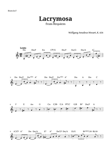 Lacrymosa from Requiem by Mozart for French Horn (arr. Langanho)