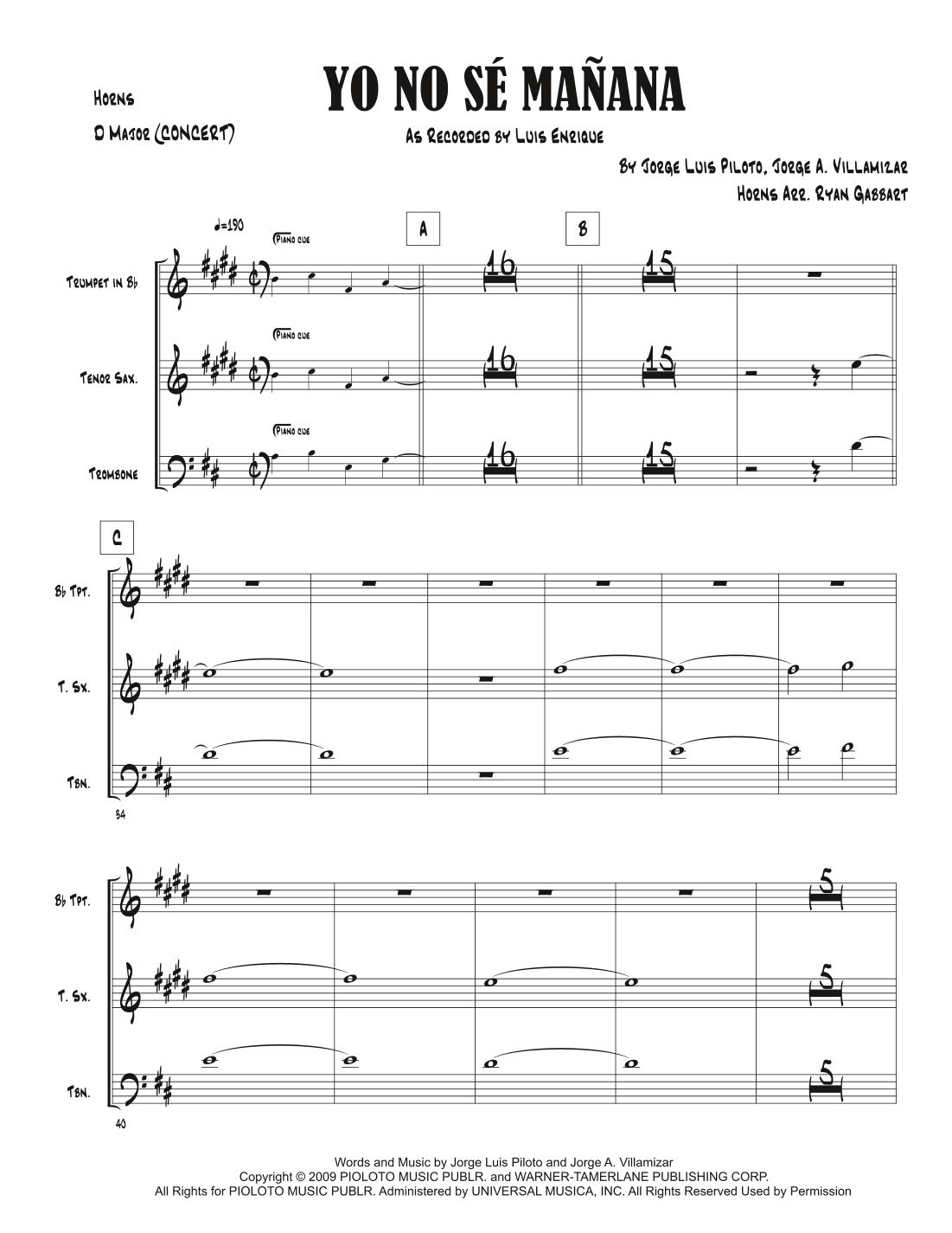 Yo No Se Manana (arr. Ryan Gabbart)