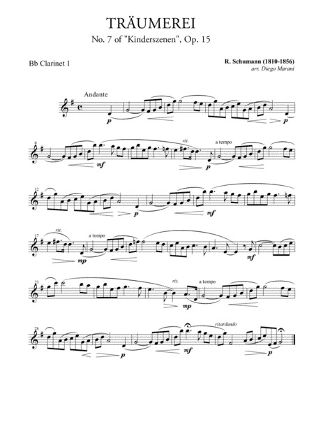 Traumerei from "Album For The Young" for Clarinet Quartet (arr. Diego Marani)