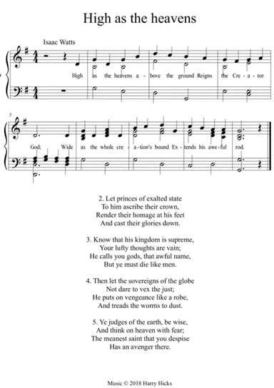 High as the heavens. A new tune to Isaac Watts' wonderful hymn.
