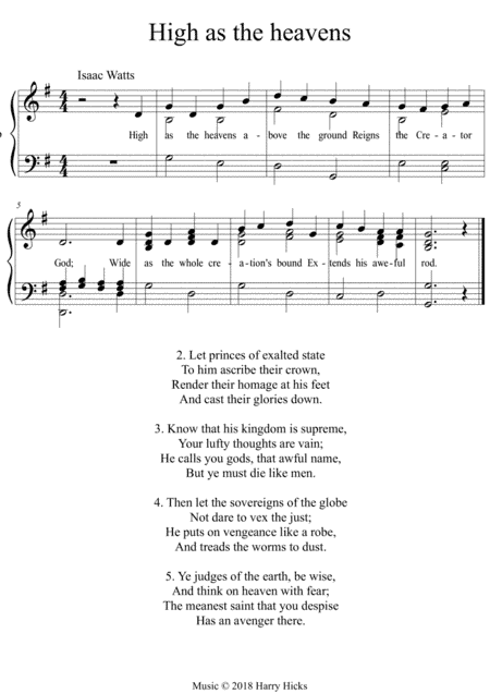 High as the heavens. A new tune to Isaac Watts' wonderful hymn.