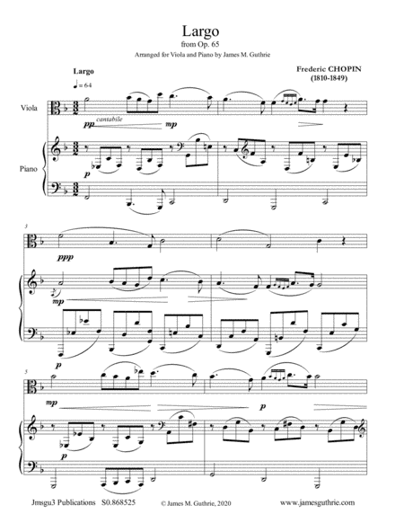 Chopin: Largo from Op. 65 for Viola & Piano (arr. James M. Guthrie)