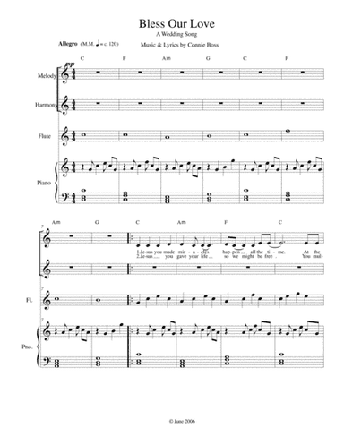 Bless Our Love - wedding - vocal duet and piano with optional instruments