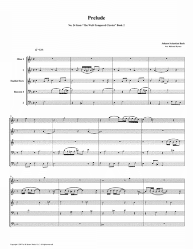 Prelude 24 from Well-Tempered Clavier, Book 2 (Double Reed Quintet) (arr. Richard Byrnes)