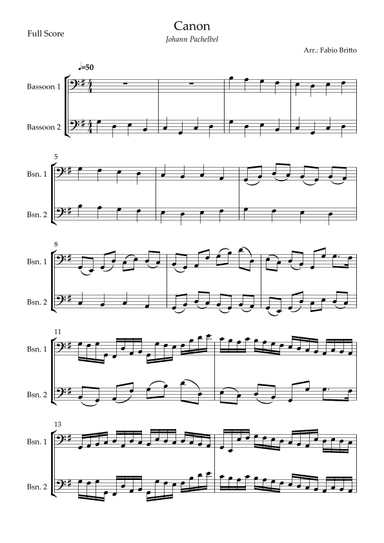 Canon - Johann Pachelbel (Wedding/Reduced Version) for Bassoon Duo (arr. Fabio Britto)