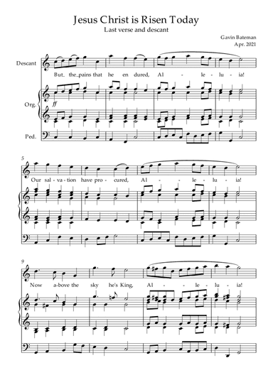 Jesus Christ is Risen Today Last Verse for organ with descant (arr. Gavin Bateman)