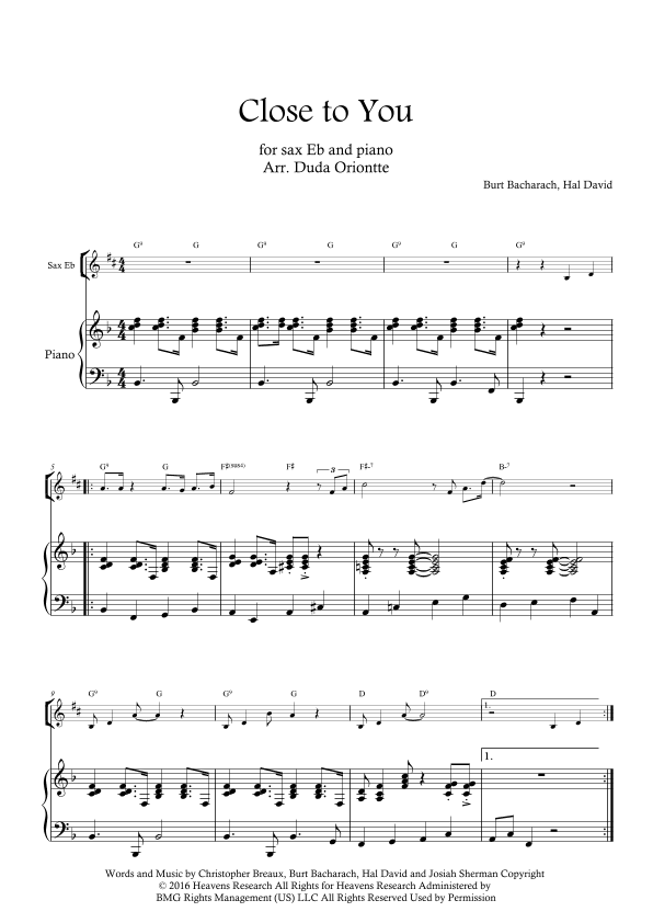 Close To You (arr. Duda Oriontte)
