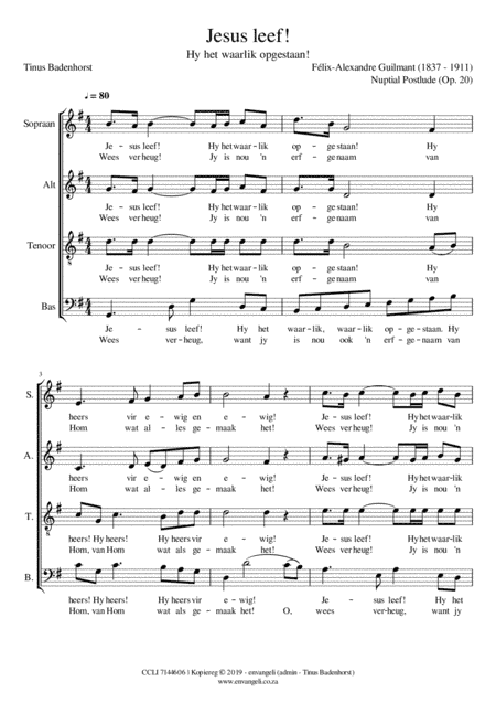 Jesus leef! SATB in G majeur (arr. Tinus Badenhorst)