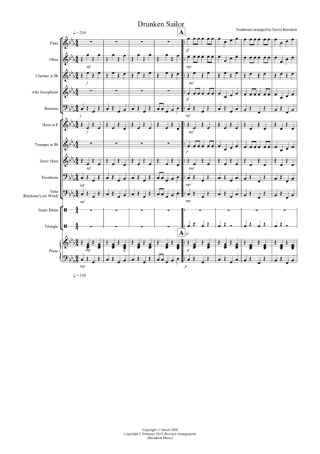Drunken Sailor for School Wind Band (arr. David Burndrett)