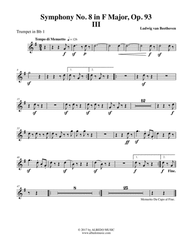 Beethoven Symphony No. 8, Movement III - Trumpet in Bb 1 (Transposed Part), Op. 93 (arr. Doug Clyde)