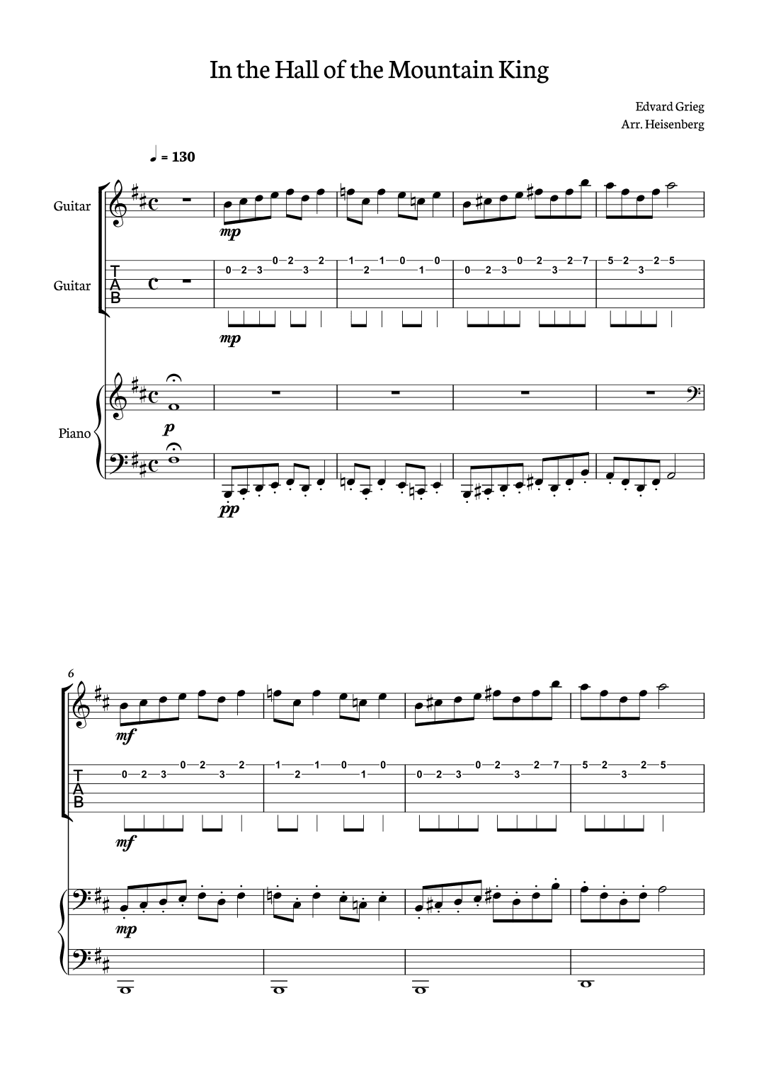 In The Hall Of The Mountain King - Classical Guitar (arr. Heisenberg)