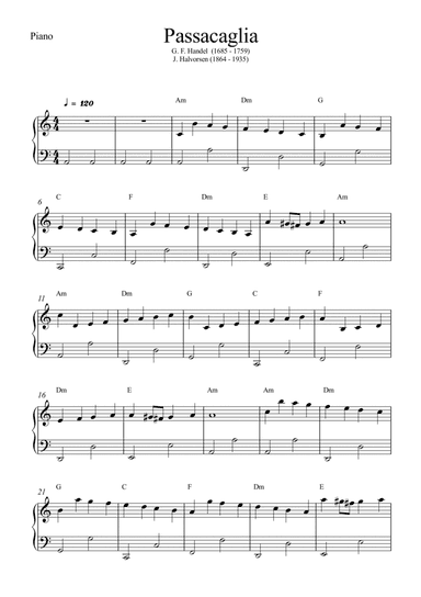 Passacaglia - Handel / Halvorsen (Easy Piano) (arr. Wesley S. SIlva)