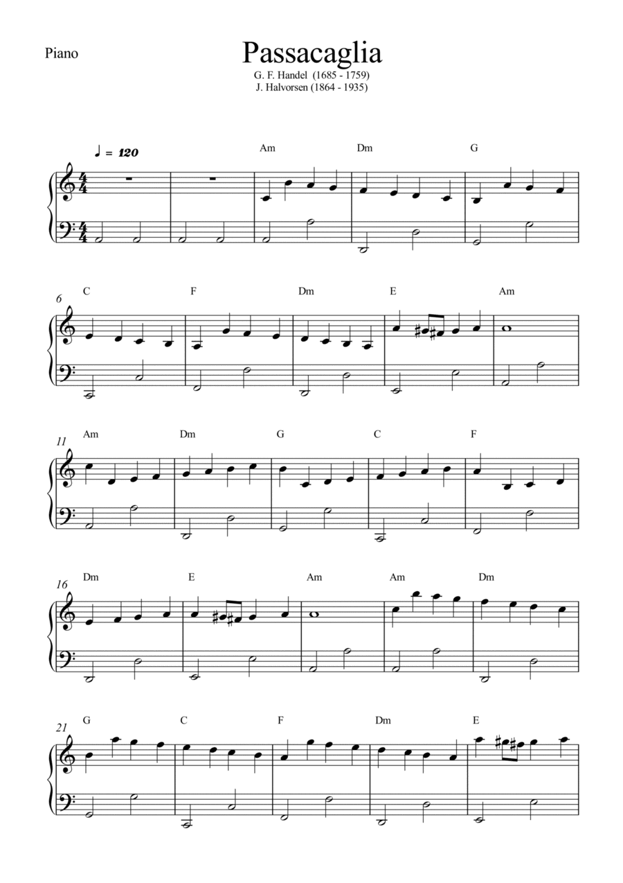 Passacaglia - Handel / Halvorsen (Easy Piano) (arr. Wesley S. SIlva)