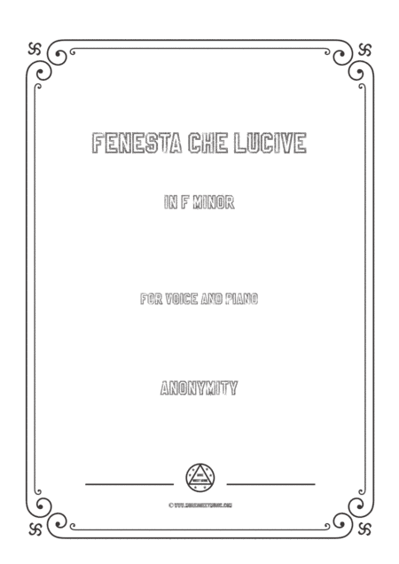 Louis-Fenesta che lucive in f minor,for Voice and Piano (arr. MSM)