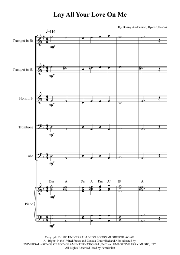 Lay All Your Love On Me (arr. Karen Gueiros)