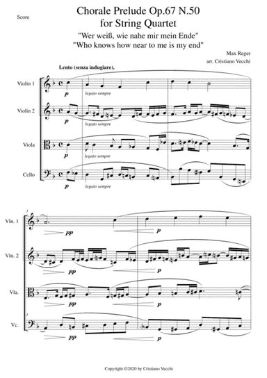 Chorale Prelude Op.67 N.50 for String Quartet (arr. Cristiano Vecchi)