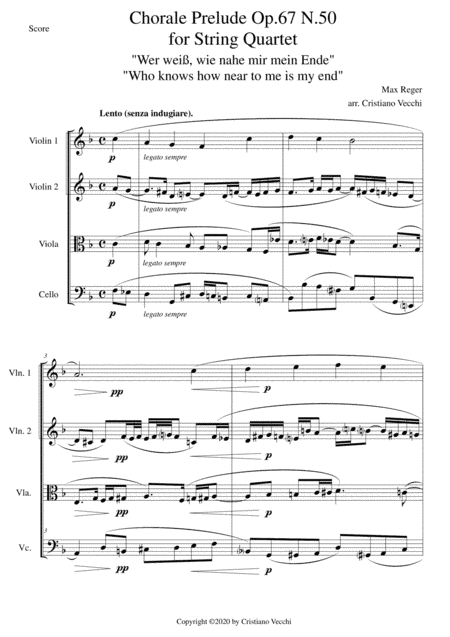 Chorale Prelude Op.67 N.50 for String Quartet (arr. Cristiano Vecchi)