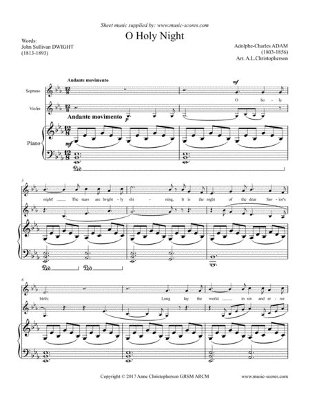 Cantique de Noel; O Holy Night - Voice, Violin and Piano (arr. Anne L Christopherson GRSM ARCM)